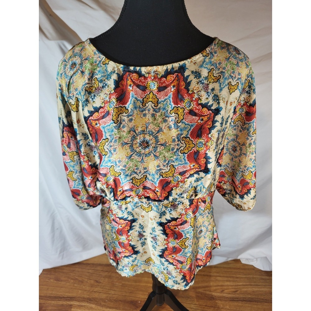 Anthropologie KAS Winter star Kaleidoscope Satin Blouse Size‎ 8 Multi Colored